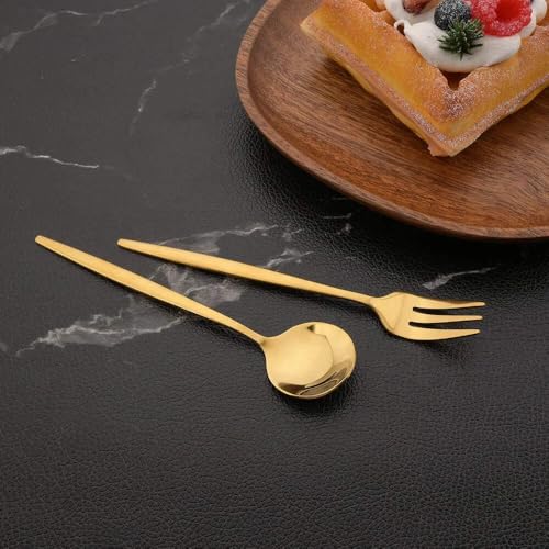 Fourchette salade et couverts de cuisine dorés en acier inoxydable - 8