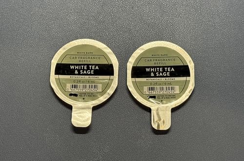 Image of White Tea & Sage Car Fragrance Refill by Bath Bod Works, 0.2 fl oz / 6 mL each, Pack of 2