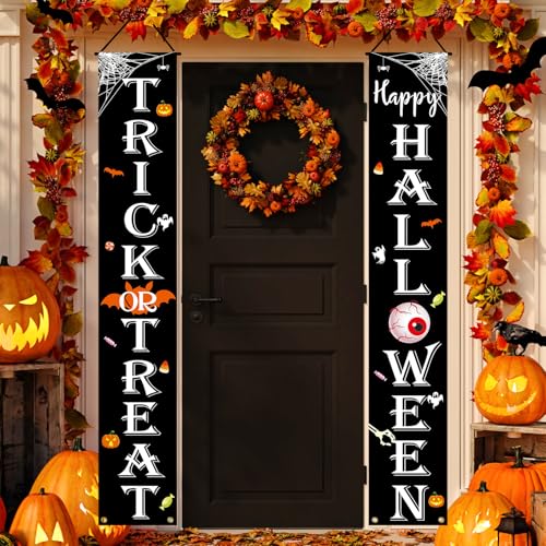 JENFALL Halloween Decorations Outdoor TRICK OR TREAT Happy HALLOWEEN Banner Porch Sign Decor Halloween Door Decorations for Home Indoor Outdoor Wall Party
