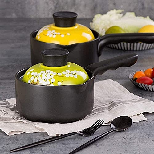 Marmite à soupe en céramique antiadhésive jaune avec manche - 4