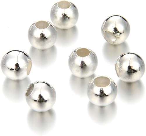 CF87-3 - 1000 cuentas espaciadoras redondas sueltas y pequeñas de 0.118 in (0.12 pulgadas) de latón chapado en plata esterlina (agujero de 0.069