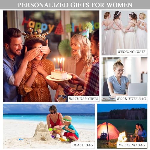 Image of BeeGreen Birthday Gift Ideas For Her Sister, Teacher, Mom, Bridesmaid, Retirement Gifts For Female Coworkers, Mothers,Grandma - Funny Initial Beach Bag With Pocket,Gift Baskets Empty,Navy Tote Bag