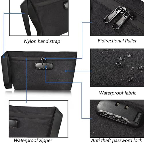 QSLKI Geruch Proof Taschen mit Kombinationsschloss, Geruch Proof Carbon Futter Geldtasche, Männer & Frauen Geruch Beutel, tragbarer Tragegriff für Bargeld, Reisen, Bankeinzahlungen (Rechteck)