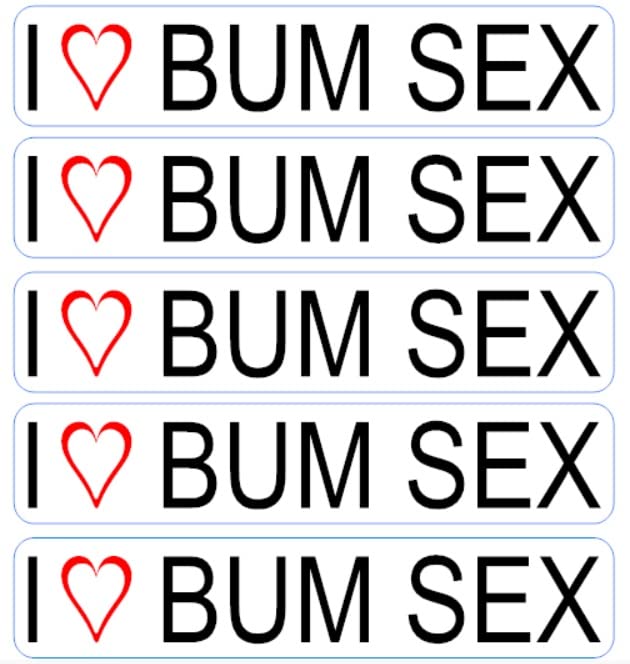 5 x I Love Bum Sex Funny Car Stickers/Decals 5 x 1 Inches Printed On To White Vinyl Simply Peel And Stick