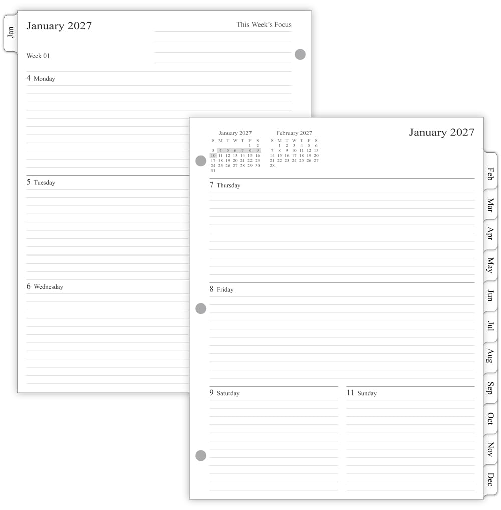 newestor 2027 Weekly Planner Refills for 3-Ring Binder with Monthly Tabs, Two Pages Per Week, 8-1/2" x 11", Folio Size 5 / Monarch