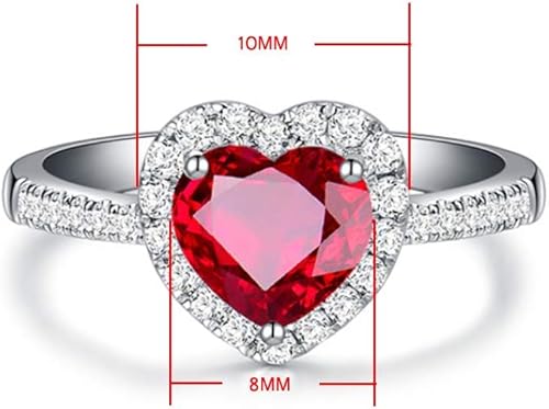Miniatura 5 de Yaya Fashion - Anillos de boda clásicos para mujer, con forma de corazón de rubí rojo, chapado en plata 925, joyería fina para novia, accesorios de