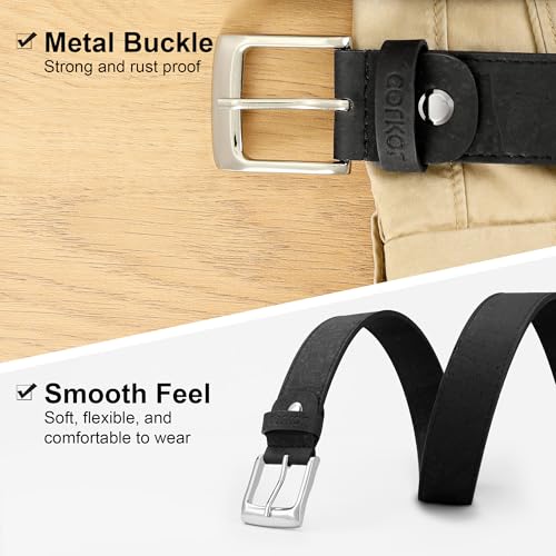 Men's Cork Belt – Vegan Leather – Black or Brown Belt for Men Casual Wear - Natural Friendly Non-Leather 1 3/8"3