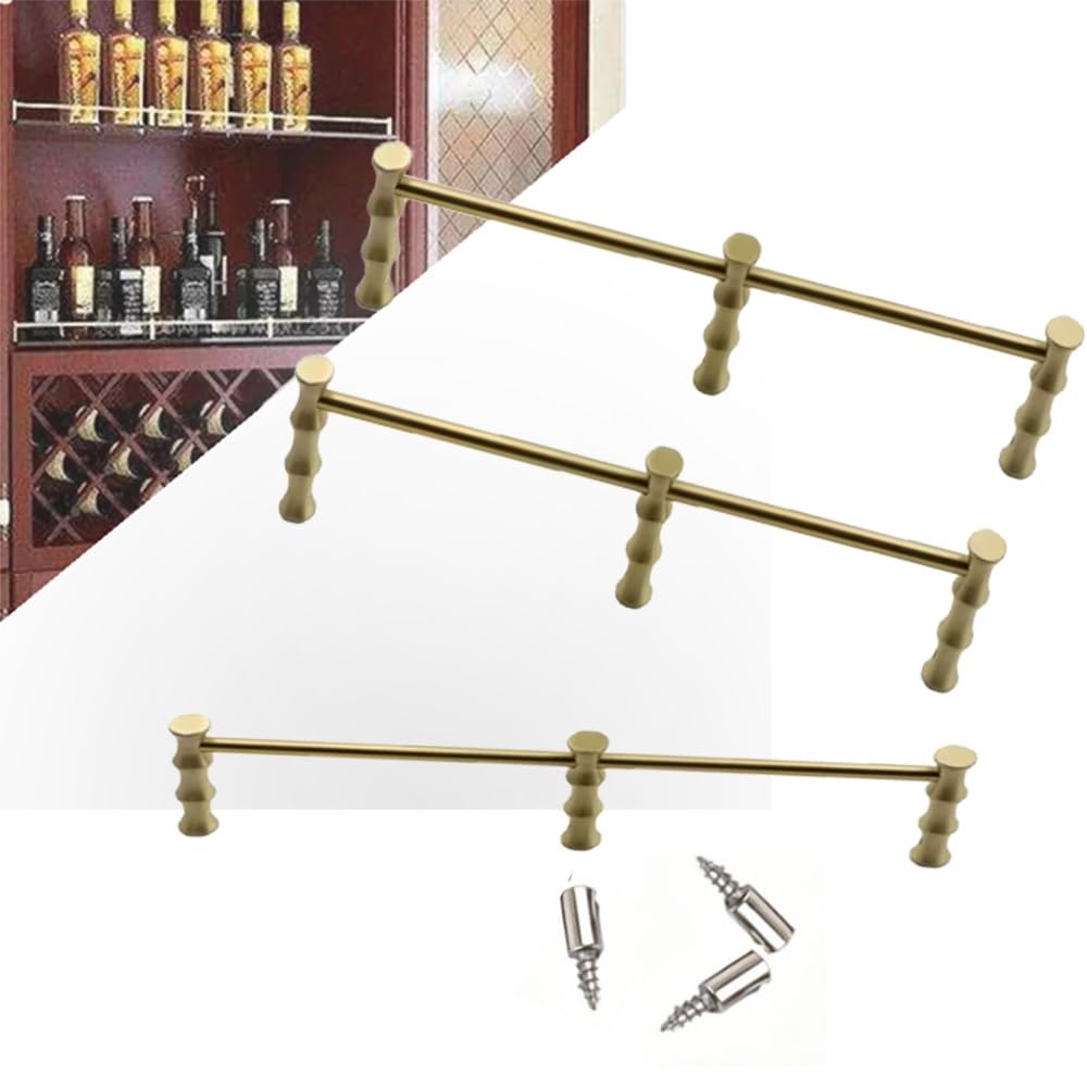 SVBVRFEEW 3 Pack Shelf Guard Rail Brass Shelf Railing For Hanging Shelves Tipping Safety Fence Decorative Rod Gallery Rail Cabinet Guardrail Bar Set 12-55in(34in/86.4cm)