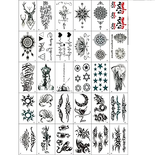 30 Sheets Creative Black Tiny Crown Infinity Triangle Fake Tattoos For Men Women Realistic Stars Letters Tattoos For Kids Tattoos Temporary Waterproof Arm Hand Face Finger Neck Tatoo Stickers #TOP30