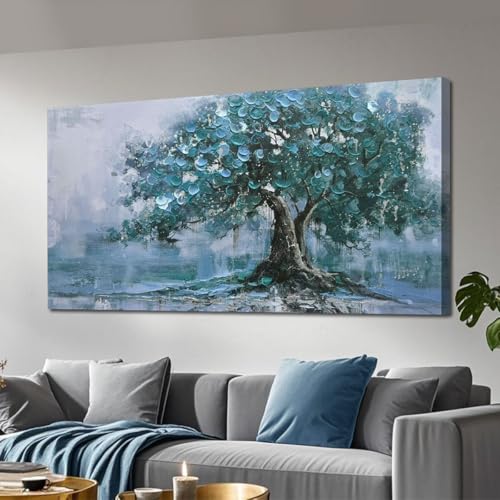 Ardemy Tree Canvas Wall Art for Living Room Teal Tree of Life Bedroom Picture Painting Artwork Home Office Bathroom Dining Room Kitchen Wall Decor, 40