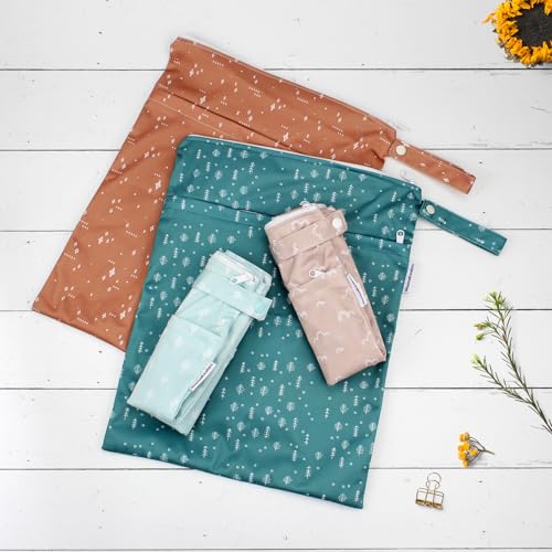 Image of Mama Koala 2 Pack Wet Dry Bags on the Go, Swimming Pool, Beach, in Gym, Fitness Center, Natatorium, Polyester Waterproof Diaper Bag with 2 Pockets, Portable, Reusable, Machine Washable-12in /16in-016