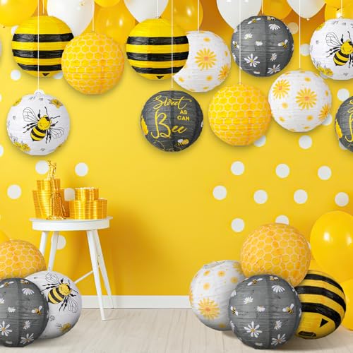 Image of Panelee 12 Pcs Bee Party Decorations Paper Lanterns 8 Inch Hanging Round Hanging Paper Party Decorations for Holiday Indoor Outdoor Supplies