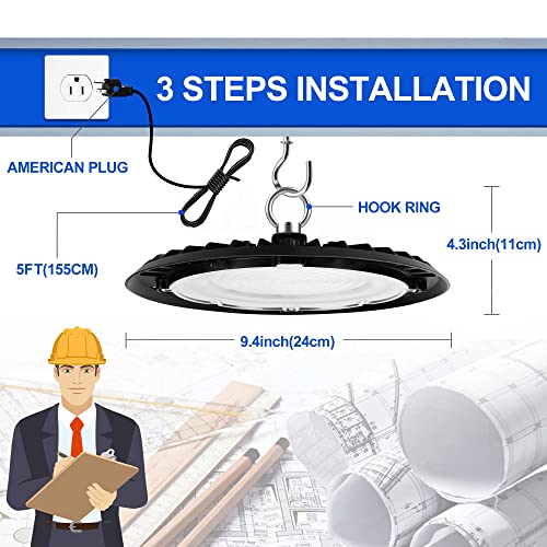 Cinoton 150W Ufo Led High Bay Lights With Us Plug, 22500Lm[600W Hid/Hps Equiv.] Ip65 Waterproof Commercial Bay Lighting For Warehouse Workshop Barn Court Factory 5000K-Daylight 120V Etl Listed 4 Pack #TOP6