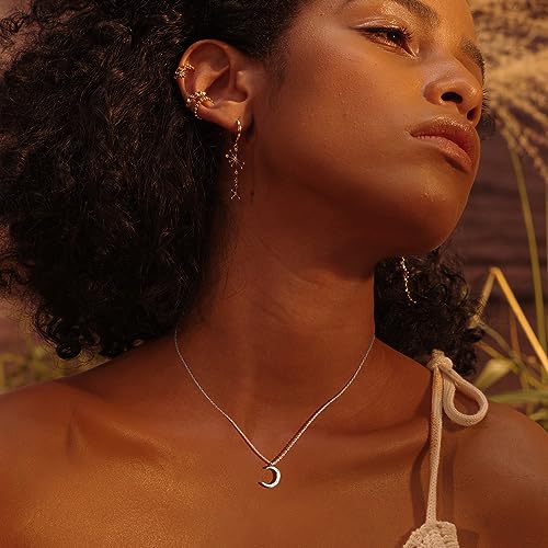 Image of Fettero Pendant Necklace Gold Choker Layered Coin Open Karma Circle Full New Crescent Moon 14K Gold Plated Simple Dainty Necklaces for Women Jewelry Gift