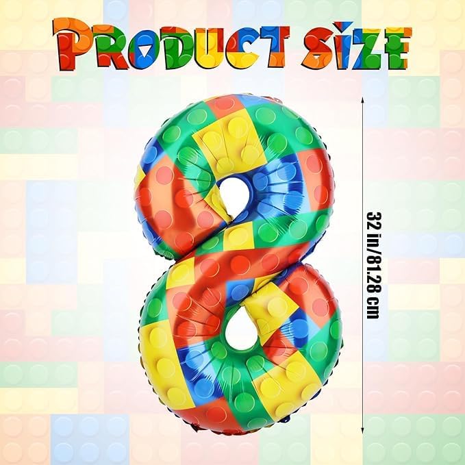 Miniatura 2 de Globo de números de bloque de construcción de 32 pulgadas, globos de aluminio de bloque de números coloridos para decoraciones de fiestas temáticas