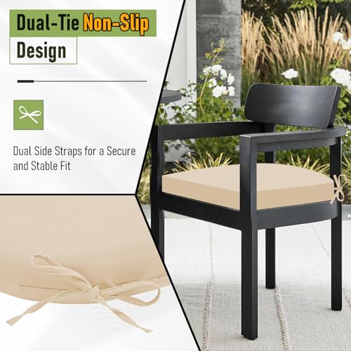 Image of Basic Beyond Outdoor Chair Cushions Set of 4, Outdoor Cushions for Patio Furniture, Water Resistant Patio Chair Cushions with 2 Ties, 17x16x2, Beige