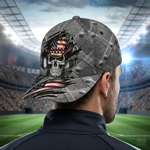 Image of Cowboy Skull Cap for Men, Us Flag Skeleton Reaper Gothic Horror, Adjustable Hats Fashion Accessories for Men Women