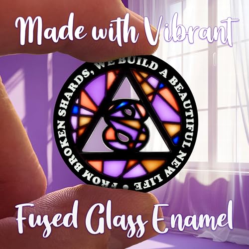 Image of Stained Glass 8 Year AA Chip Sobriety Coin Medallion, Fragments to Freedom Alcoholics Anonymous Addiction Recovery Anniversary Token, Inspirational Sober Gifts for Men and Women by the Token Shop