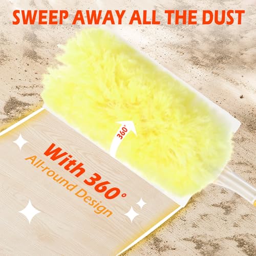 Image of Honeydak 120 Pack Heavy Duty Duster Refills with 2 Handle, Compatible with Swiffer, Multisurface 360 Larger Size Dusters with 4X Microfibers, Unscented Disposable Dusting Furniture for Cleaning