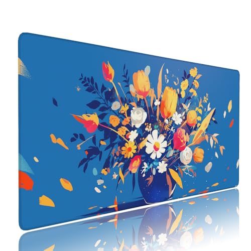 Tapis de Souris XXL Fleur pour Bureau d'Ordinateur et Télétravail PC