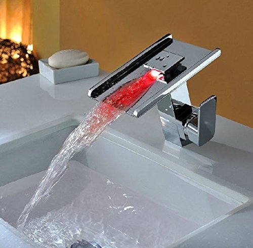 Mélangeurs et robinets d'eau d'alimentation LED cascade chromé pour lavabo