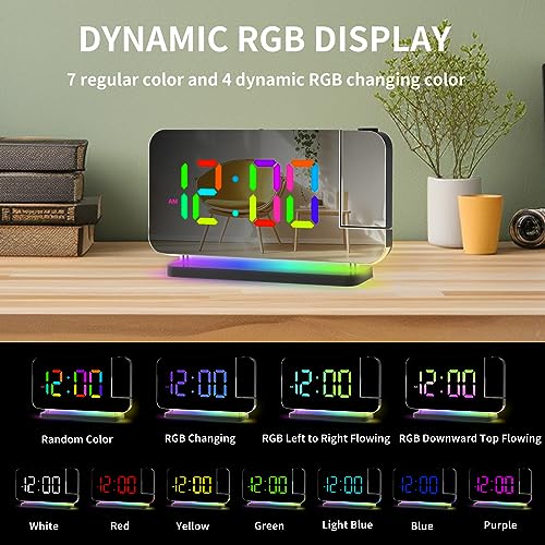 Lancoon Despertador digital con luz nocturna ambiental multicolor, reloj de proyección de números RGB para decoración del hogar, dormitorio, incluye enchufe - imagen 3