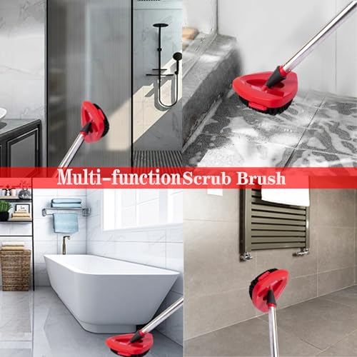 Image of Spin Mop Replacement Handle and Mop Base Replacements for OCeda EasyWring 1-Tank Spin Mop System,4-Section Iron Mop Handle 30-58in and 1 Mop Base and 1 Scrub Brush Cover Set Combo, Red