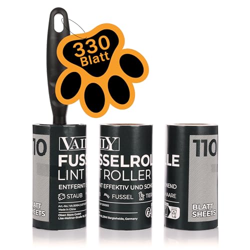 Vaily Rodillo quitapelusas con 2 rodillos de repuesto para ropa, pelusas, polvo, pelo y pelo de animales en ropa y muebles, 110 hojas de 18 x 10 cm por rollo