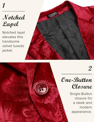 Image of COOFANDY Men's Velvet Blazer Notched Lapel Velour Suit Jacket One Button Tuxedo Jackets for Wedding Prom Party Dinner