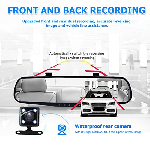 Mirror Dash Cam for Car, 4.3" Backup Smart Rearview Mirror Camera, Waterproof HD 1080P Front and Rear Wide Angle, Support Dual Cameras, Night Vision, Parking Assistance & Loop Record - Image 4