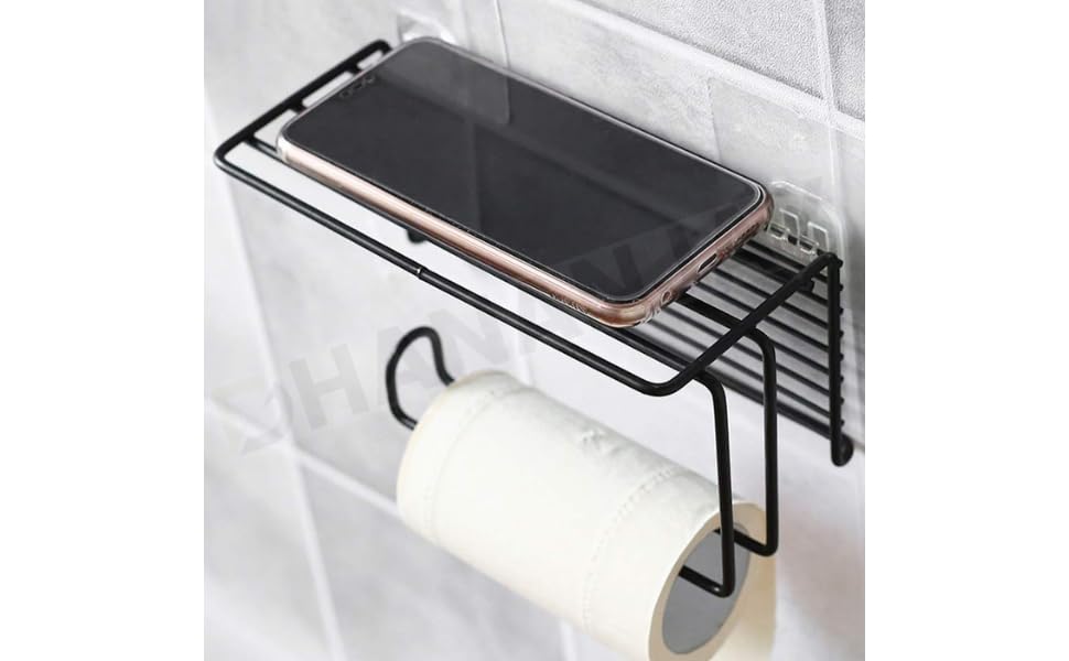 Image of Royal Brothers Self Adhesive Toilet Paper Holder /Tissue Paper Roll Holder with Mobile Stand /Towel Bar Hanger Storage Rack /Bathroom Accessories (Black)