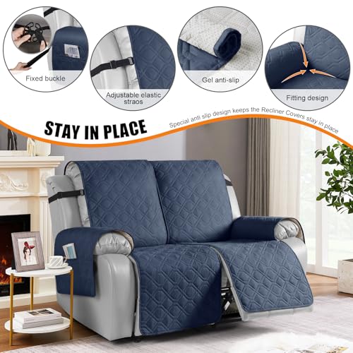 Image of VANSOFY Waterproof Recliner Loveseat Covers Washable, Navy Blue,2 Seater | 1-Piece, Non-Slip with Elastic Straps, Sofa Cover with Pocket for Dogs, Pets