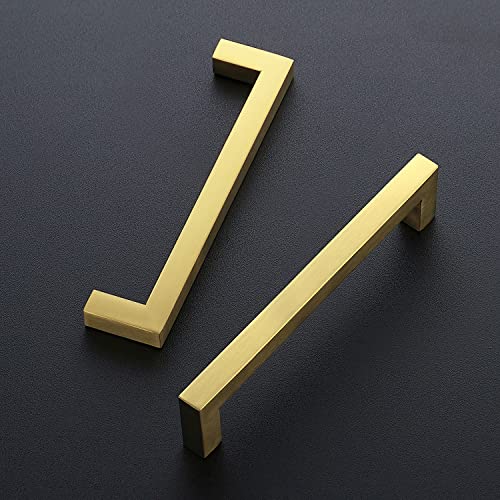 Image of Ravinte Gold Cabinet Handles Square Cabinet Pulls, 6-1 /4 Inch CC, 15 Pack | Stainless Steel Hardware Pulls, Smooth Bar Grip, Kitchen Cabinet Update, For Cabinets, Cupboards, Drawers, Furniture Projects