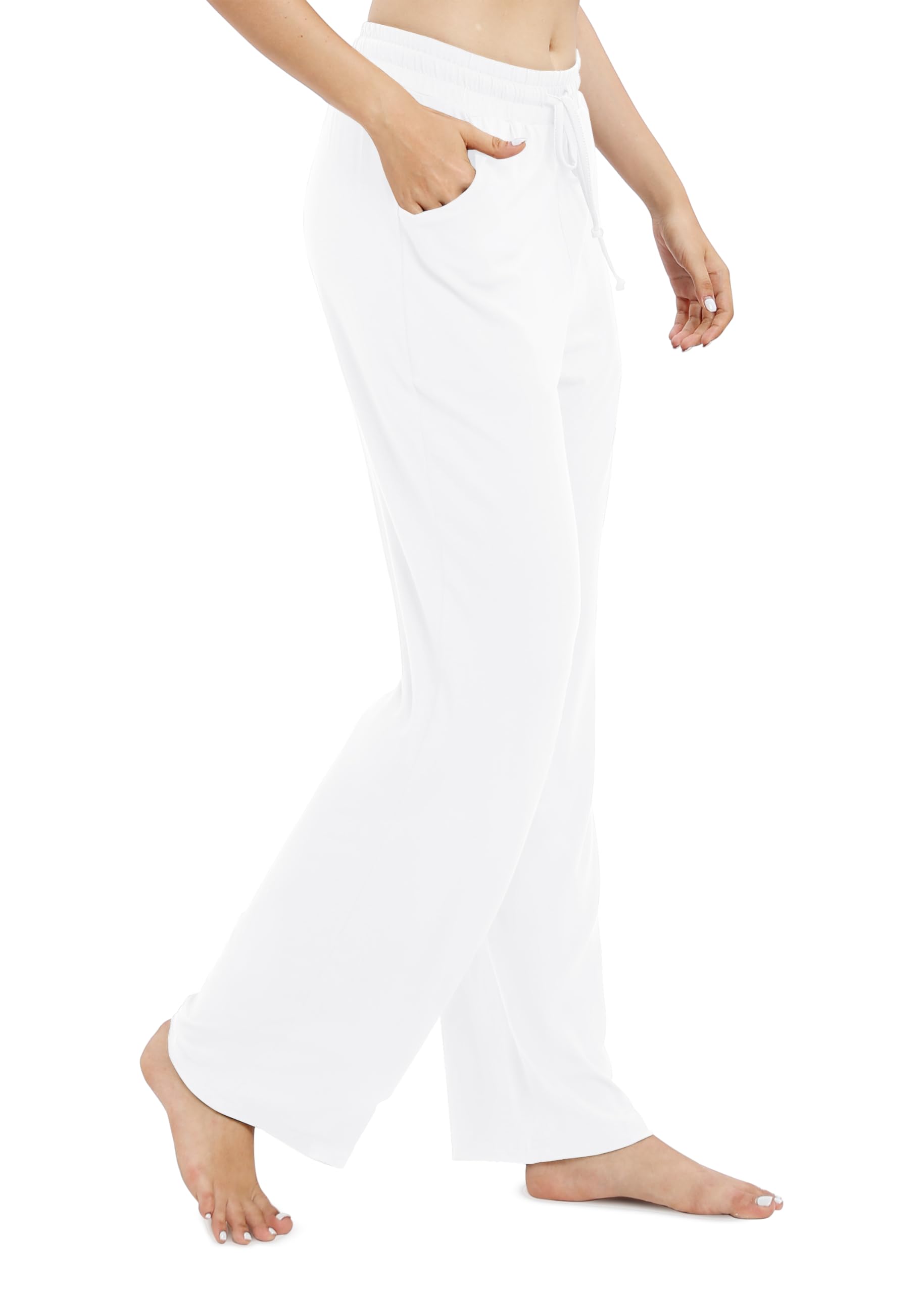 EXCHIC Femmes Casual élasticité Jambes Droites Pantalons avec Cordon élastique Taille Yoga Pantalons avec Poches