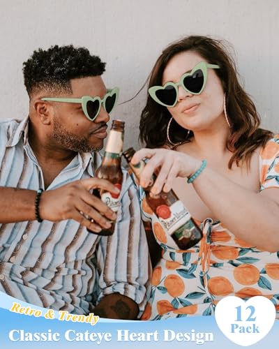 12 Pack Heart Shaped Sunglasses for Women Bachelorette Party Favors Retro Cateye Bridemaid Glasses Bride Shower Gift3