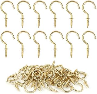 GODLOVEM 40 Pieces Brass Plated Metal Screw-in Ceiling Hooks Cup Hooks, 1.46 Inch, Gold