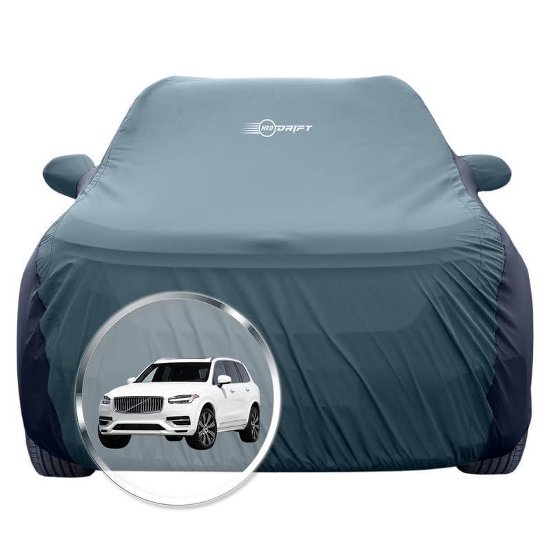 Image of NEODRIFT 'SuperTech' Car Cover for Volvo XC 90 (100% Water-Resistant, All Weather Protection, Tailored Fit, Multi-Layered & Breathable Fabric) (Colour: D.Green+Black)