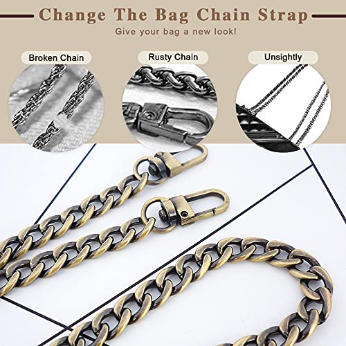 Image of 4Pcs Bronze Luxury Fashion 15.7 Inch /40cm Replacement Flat Chain Strap with Buckles Set, Flat 0.4 inch Wide Enough 2.4mm Perfect for DIY Metal Shoulder Purse Replacement(Bronze, 15.7 inch)
