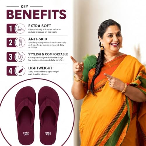 Image of ORTHO JOY Women's Doctor Ortho Slippers | Extra Soft Cushioned Footbed, Anti-Skid Lightweight Flip-Flops for Home & Daily Wear