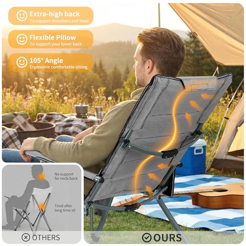 Image of Heavy Duty Folding Camping Chair Supports 400 LBS, Hard Arm Portable Outdoor Chair with Cup Holder & Storage Bag, Foldable Collapsible for Camp, Picnic, Lawn, Fishing