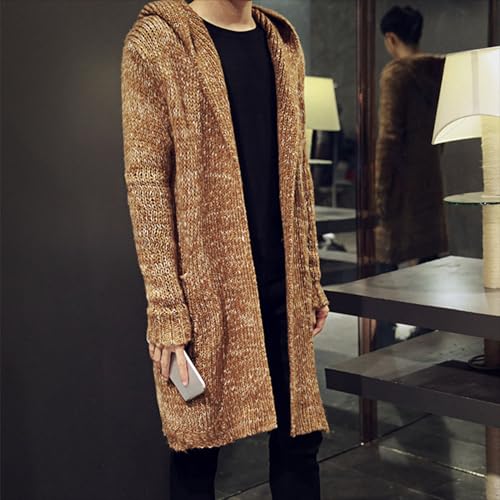 Men's Ruffle Shawl Collar Open Front Cardigan Casual Hooded Long Cardigan Ribbed Knit Sweater With Pockets2