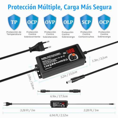 Cargador universal regulable de 24V 3A con 14 conectores y cable inversor de polaridad 6