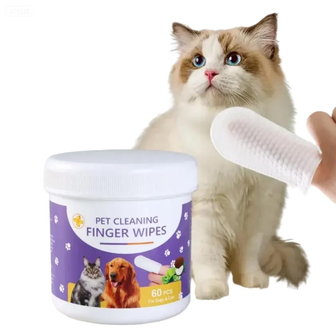 Mumoo Bear Pet Dental Finger Wipes, Oral Cleansing Teeth Care Finger Cots Wipes Pads for Dogs and Cats, Optimize Oral Health, Reduces Plaque, Freshen Breath - 50 Wipes