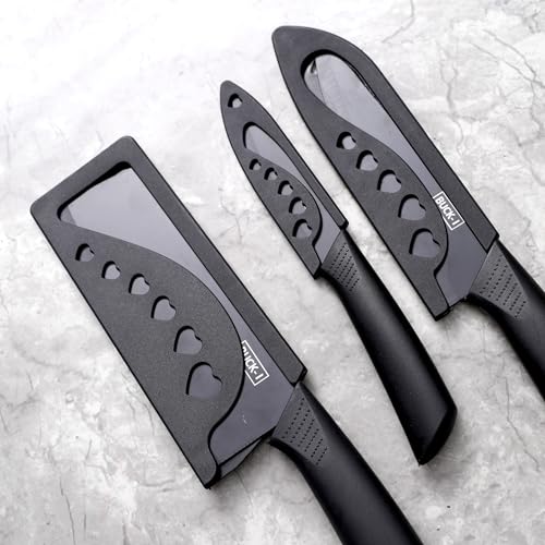 Image of RADA Stainless Steel Professional Kitchen Knife Set, 3-Piece Meat and Chef's Knife with Non-Slip Handle, Manual Sharpening for Home and Restaurant Use, Includes Covers (Black)