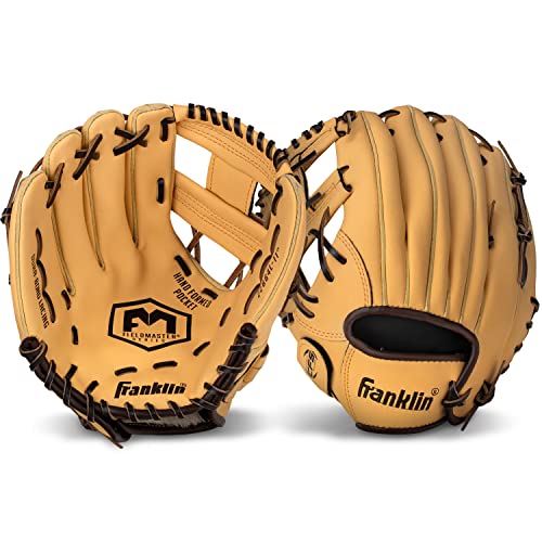 Image of Franklin Sports Baseball + Softball Glove - Field Master Baseball + Softball Mitt - Adult + Youth Glove - Men's + Women's Baseball + Softball Gloves - Left Hand Throw - 11 inch - Camel Brown
