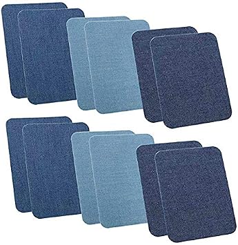Pack of 12pcs Iron On Denim Patches for Jeans Clothing Repair Elbow Pants Knees 4.9" X 3.7" Mix 3 Colors