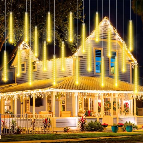 Vautvis Pioggia Di Luci Led Esterno Natale, Pioggia Di Luci Led 30cm 10 Tubi Pioggia Di Meteore, Luci Albero Natalizie, Impermeabile Luci Pioggia Meteore Per Natalizie Albero Festa Di Nozze