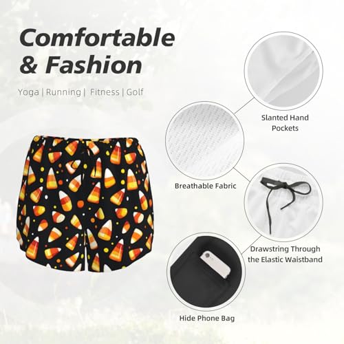 Running Shorts for Women - Halloween Candy Corn Print Athletic Workout Sport Gym Yoga Shorts with Liner Pockets4