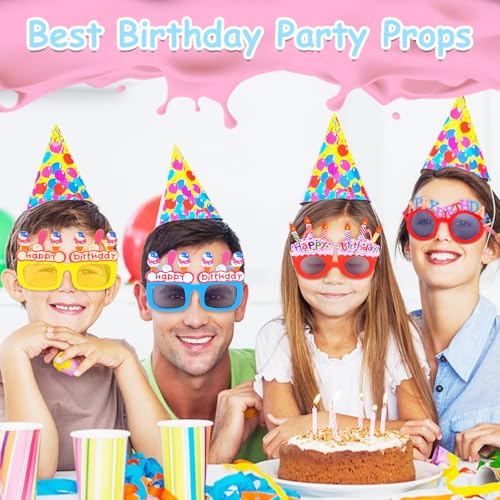 16 Pairs Happy Birthday Sunglasses Funny Photo Props Sunglasses Happy Birthday Party Novelty Sunglasses Sweet Cream Cake Glasses for Kids Adults Birthday Party Favors4