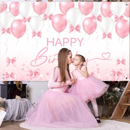 Banner de cumpleaños con lazo rosa para decoración miniatura 5